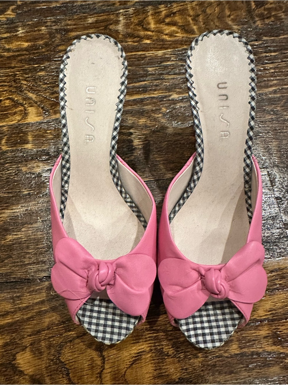 Unisa Nais Pink Bow Peep-Toe Mules with cork heel - new